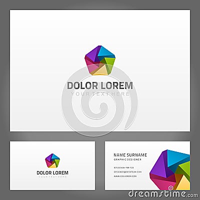 Abstract polygonal twisted geometry shape business card realistic template collection vector Vector Illustration