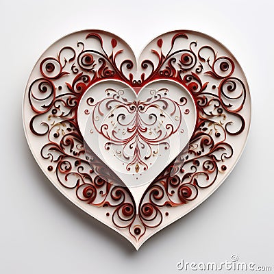 Abstract porcelain heart with complex design pattern on white background. Symbols of love for Happy Women's, Valentine Stock Photo