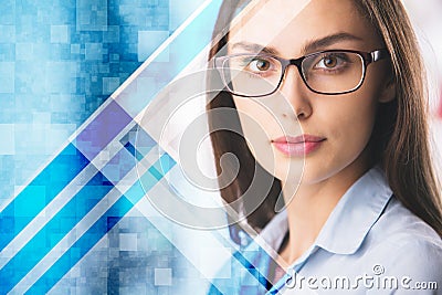 European woman with web banner Stock Photo