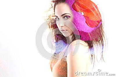 Abstract portrait of a girl in watercolor Stock Photo