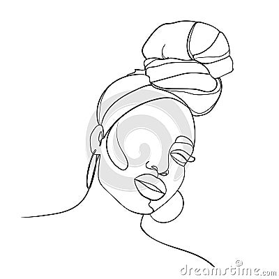 Abstract portrait of young African woman in minimalistic modern style. Line drawing. Vector Illustration