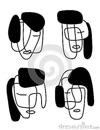 Abstract portraits vector illustration. Minimalistic line art. Elements for postcards, prints, textile or logos Vector Illustration