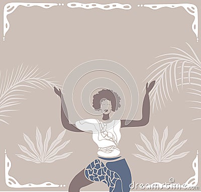 Abstract poster with African woman,minimalistic style.Contemporary collage fashion.Vector illustration.sunshine with decorative b Vector Illustration