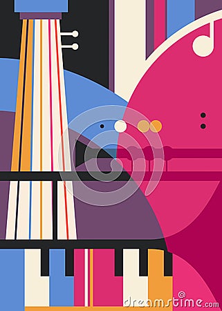 Abstract poster with different music instruments. Vector Illustration