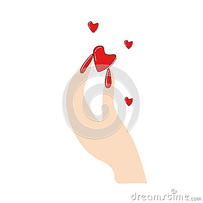Abstract poster with hearts in palms. A positive gesture.Vector isolated. Stock Photo