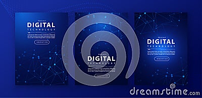 Poster brochure cover banner presentation layout template, technology digital futuristic internet network connection blue Vector Illustration