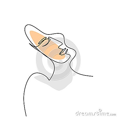 Abstract poster woman face. One line drawing style. Female beauty fashion minimalist concept. Contour face line art design for t- Vector Illustration