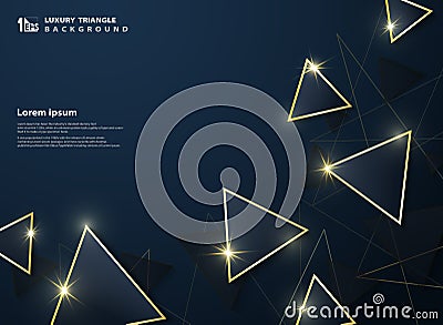 Abstract prime deluxe of dark gradient blue triangle with gold frame decoration glitters background Vector Illustration