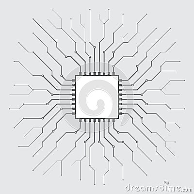 Abstract processor, computer digital chip, printed circuit board. Artificial intelligence. Technology background, template, design Vector Illustration