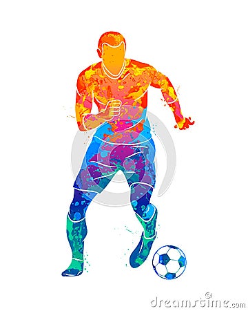 Abstract professional soccer player quick shooting a ball from splash of watercolors Vector Illustration