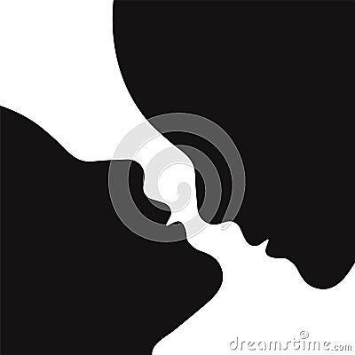 Abstract profiles of two people. Poster with silhouettes of girls Vector Illustration