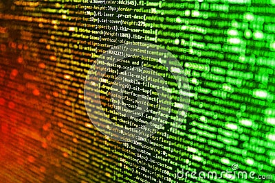 Abstract program code on computer screen. Search engine optimization for better rankings with anchor tags for keyword planning and Stock Photo
