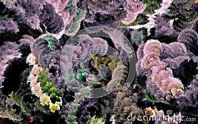 Abstract psychedelic background of chaotically arranged colored intertwined, web of thin lines Stock Photo