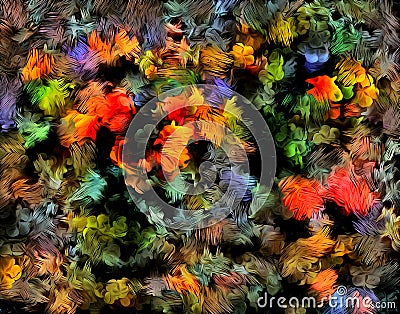 Abstract psychedelic background from color chaotic brush strokes of different brush sizes watercolor stylization Stock Photo