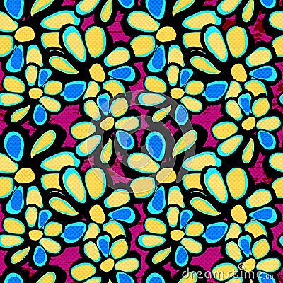 Abstract psychedelic beautiful flower seamless background Vector Illustration