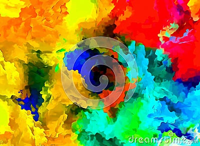 Abstract psychedelic fractal background from blurry textures of brush strokes of paint and stains watercolor stylization Stock Photo