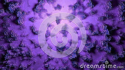 Abstract pulsating waves of soft pink matte material. Design. Purple terrain with 3d noise, seamless loop. Stock Photo