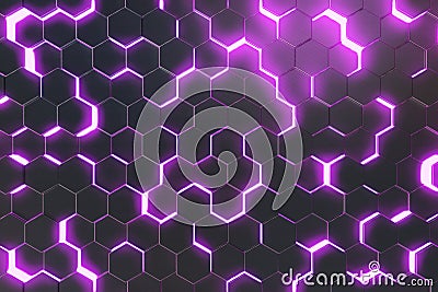 Abstract purple background of futuristic surface with hexagons. 3d rendering Stock Photo