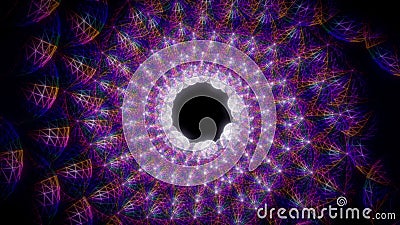 Abstract Purple Colorful Glowing Spiral Fractal Sphere Lines Wireframe Tunnel Stock Photo