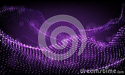 Abstract purple dots wave mesh motion blur technology data design modern futuristic vector background Vector Illustration