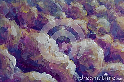 Abstract purple fluffy clouds painting with acrylic Cartoon Illustration