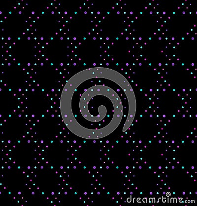 Abstract purple geometric polka dot seamless vector pattern on black background. Vector Illustration