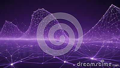 Abstract purple glowing mesh network with connected points, symbolizing data, connections, or network structures. Vector Illustration
