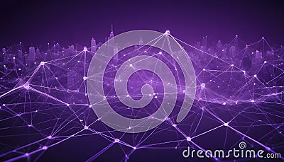Abstract purple glowing mesh network with connected points, symbolizing data, connections, or network structures. Vector Illustration