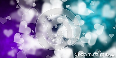 Abstract purple and light blue background with flying hearts Stock Photo