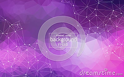 Abstract Purple Light Geometric Polygonal background molecule and communication. Connected lines with dots. Concept of the science Vector Illustration