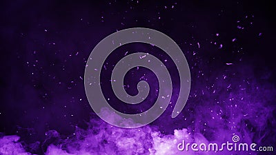 Abstract purple smoke mist fog on particles embers background. Texture. Design element. Stock Photo