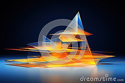 Abstract pyramidal holographic figure in blue and yellow color Stock Photo