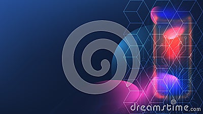 Abstract Quantum computer technologies background concept with Futuristic blue circuit and Waves flow. Vector Illustration eps10 Vector Illustration
