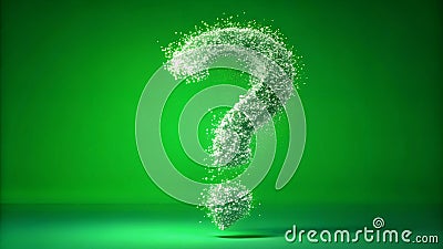 Abstract Question Mark Particle Bounce: Surreal Green Screen Effect AI generated Stock Photo