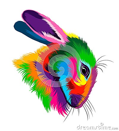 Abstract rabbit head portrait, hare from multicolored paints. Colored drawing Vector Illustration