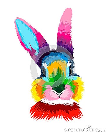 Abstract rabbit head portrait, hare from multicolored paints. Colored drawing Vector Illustration