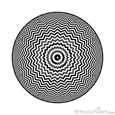 Abstract Radial Circular Zig Zag Lines Pattern with 3D Illusion Effect Vector Illustration