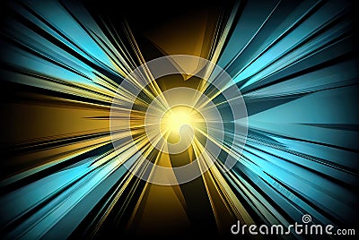 abstract radial yellow and blue speed lines. Generative AI Stock Photo