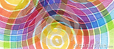 Abstract rainbow acrylic and watercolor circle painted background. Stock Photo