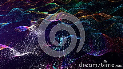 Abstract rainbow color digital particles wave and dust background Stock Photo