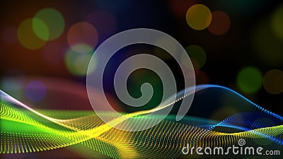 Abstract rainbow color or hologram color digital particles wave with bokeh flow background Stock Photo