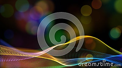 Abstract rainbow color or hologram color digital particles wave with bokeh flow background Stock Photo