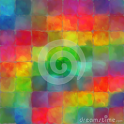 Abstract rainbow color paint tiles pattern art background Cartoon Illustration