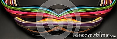 Abstract rainbow color wave paper on texture black horizontal long background Stock Photo