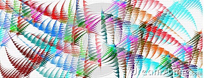 Abstract rainbow fractal rhythmic background. Parallel rows of colorful needles sprouting against a white background create a Stock Photo