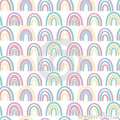 .Abstract rainbow seamless pattern. Children's pattern in muted pastel colors Cartoon Illustration