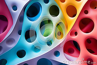 Abstract Rainbow Shapes Background with Holes Stock Photo