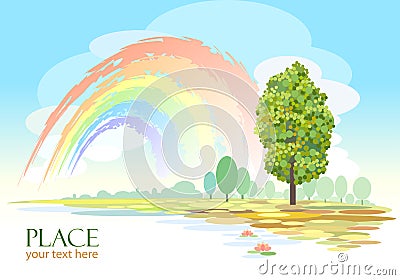 Abstract Rainbow and Tree Background Vector Illustration