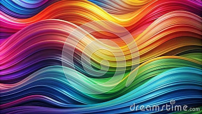 Abstract Rainbow Waves - 3D Rendering, colorful, waves, abstract, gradient Stock Photo