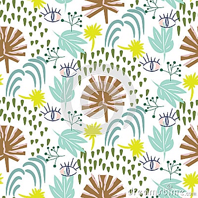 Abstract rainforest seamless vector trendy flora pattern. Vector Illustration
